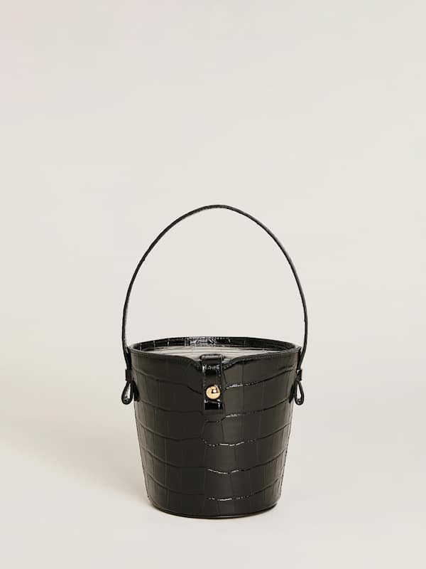 Irina Bucket Bag - Black Croc Emboss